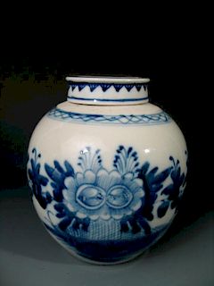 Antique Chinese Blue and White Porcelain Jar with