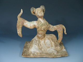 Chinese Polychrome Pottery Figure of a Dancing Female