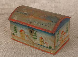 Continental painted pine dome lid box, 19th c., de