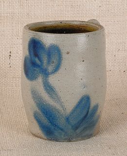 Pennsylvania stoneware mug, 19th c., attributed to