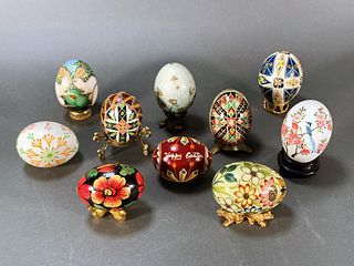 WOODEN AND REAL PAINTED EGGS AND STANDS