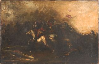 Continental oil on canvas battle scene, ca. 1800,9