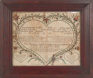 Pennsylvania printed and hand colored fraktur by J
