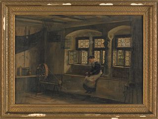 Oil on canvas interior scene, late 19th c., of a s