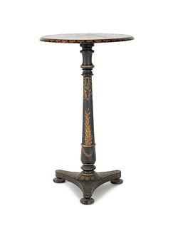 Continental ebonized and faux marble candlestand,a