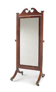 Empire style mahogany cheval mirror, ca. 1900, 74"
