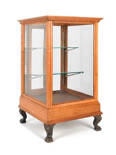 Oak country store display cabinet, ca. 1900, with