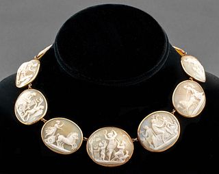 14K Yellow Gold Carved Shell Cameo Necklace