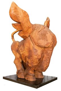 Folk Art Large Carved Wood Elephant