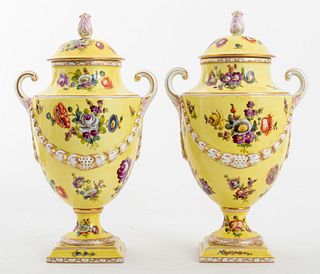 Dresden Covered Porcelain Urn Vases, 2