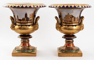 German Porcelain Campana Urns, Pair