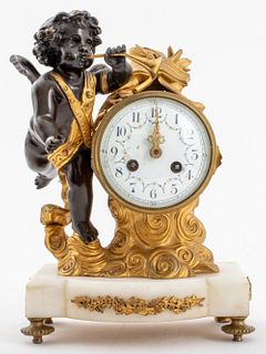 Louis XVI Style Gilt Bronze & Marble Mantel Clock