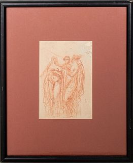 European School 3 Muses Red Chalk on Laid Paper