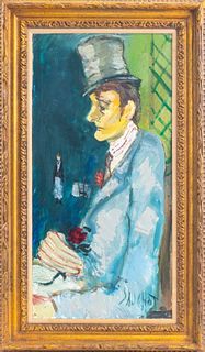 Gabriel Dauchot "Man in Top Hat" Oil on Canvas