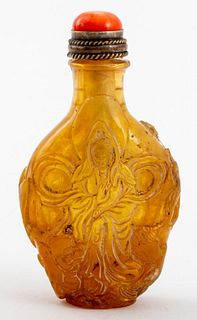 Chinese Carved Honey-Tone Amber Snuff Bottle