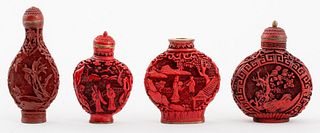 Chinese Carved Cinnabar Lacquer Snuff Bottles, 4