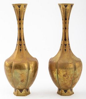 Japanese Art Deco Gilt Bronze Vases, Pair