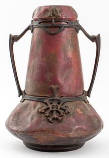 Art Nouveau Bronze-Mounted Patinated Copper Vase