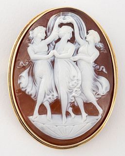 Antique 14K Yellow Gold Carved Shell Cameo Pin