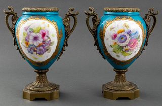 Sevres Style Giltmetal Mounted Vases, Pair, 19th C
