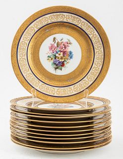 Royal Bavarian Gilt and Painted Dinner Plates, 12