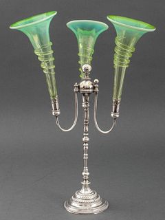 Victorian Silverplate and Art Glass Epergne