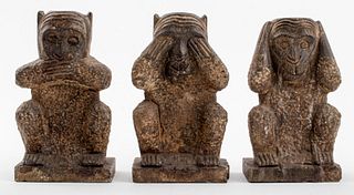 Carved Stone "See No Evil..." Monkey Sculptures, 3