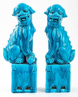 Chinese Turquoise Glazed Foo Lion Sculptures, Pr