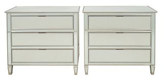 Hollywood Regency Mirrored 3 Drawer Commodes, 2