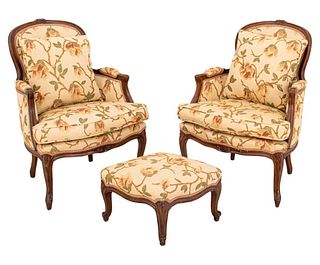 Louis XV Style Upholstered Bergere Armchairs, 3