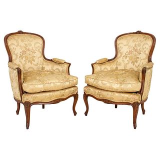 Louis XV Style Upholstered Bergere Arm Chairs, 2