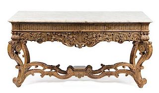 * A Louis XIV Carved Console Table Height 32 1/2 x width 64 1/2 x depth 29 3/4 inches.