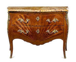 * A Louis XV Style Gilt Metal Mounted Parquetry Commode Height 35 x width 44 x depth 21 inches.