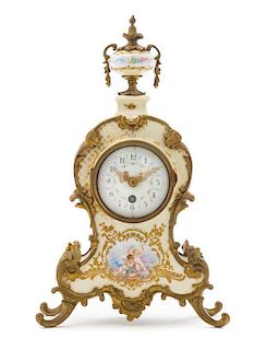 A Gilt Bronze Mounted Sevres Style Porcelain Mantel Clock Height 12 1/4 inches.