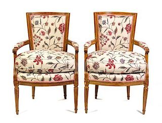 * A Pair of Louis XVI Style Fauteuils Height 34 inches.