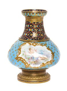 A French Gilt Bronze and Champleve Mounted Porcelain Vase Height 5 inches.
