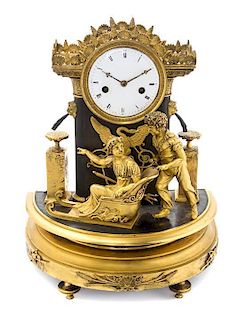 An Empire Style Gilt Bronze Mounted Mantel Clock Height 15 inches.