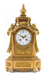 A Louis XVI Style Gilt Bronze Mantel Clock Height 16 1/2 inches.