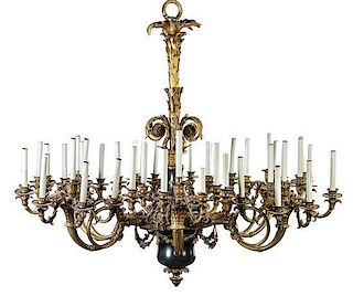 A Louis XVI Style Gilt Bronze and Tole Forty-Two Light Chandelier Diameter 55 inches.