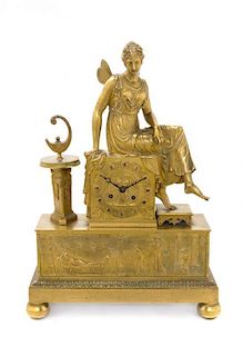 An Empire Gilt Bronze Figural Mantel Clock Height 19 1/2 inches.