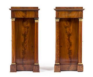 * A Pair of Empire Mahogany Pedestal Cabinets Height 33 1/2 x width 16 x depth 15 1/2 inches.