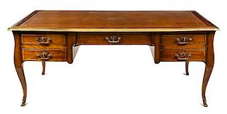 * A Louis Philippe Brass Inlaid Fruitwood Bureau Plat Height 30 inches.