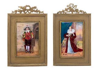 Two French Enamel on Copper Plaques Height 4 1/2 x width 3 inches (visible).