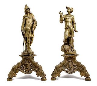 A Pair of Large Gilt Bronze Figural Chenets Height 29 inches.