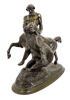 Emmanuel Fremiet, (French, 1824-1910), Le centaure teree emportant un ours