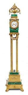 A Napoleon III Gilt Bronze and Malachite Floor Clock Height 51 inches.