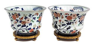 * A Pair of Gilt Bronze Mounted Japanese Arita Porcelain Jardinieres Height 12 inches.