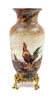 * A French Gilt Bronze Mounted Painted Glass Vase Height 22 inches.