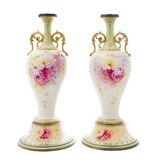 A Pair of French Porcelain Vases Height 28 3/4 inches.