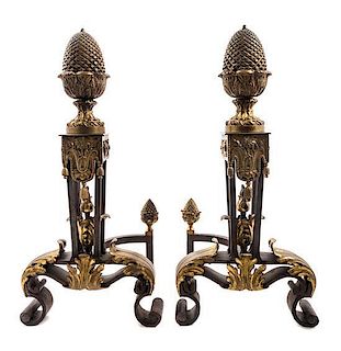 * A Pair of Neoclassical Style Gilt Bronze Andirons Height 25 inches.